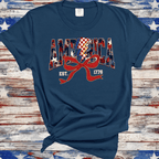 America Est 1776, Checkered Lightning Bolt, 4th of july Coquette Bow Land of the free , Fourth of july independence Day, USA Flag, American Girl Shirt