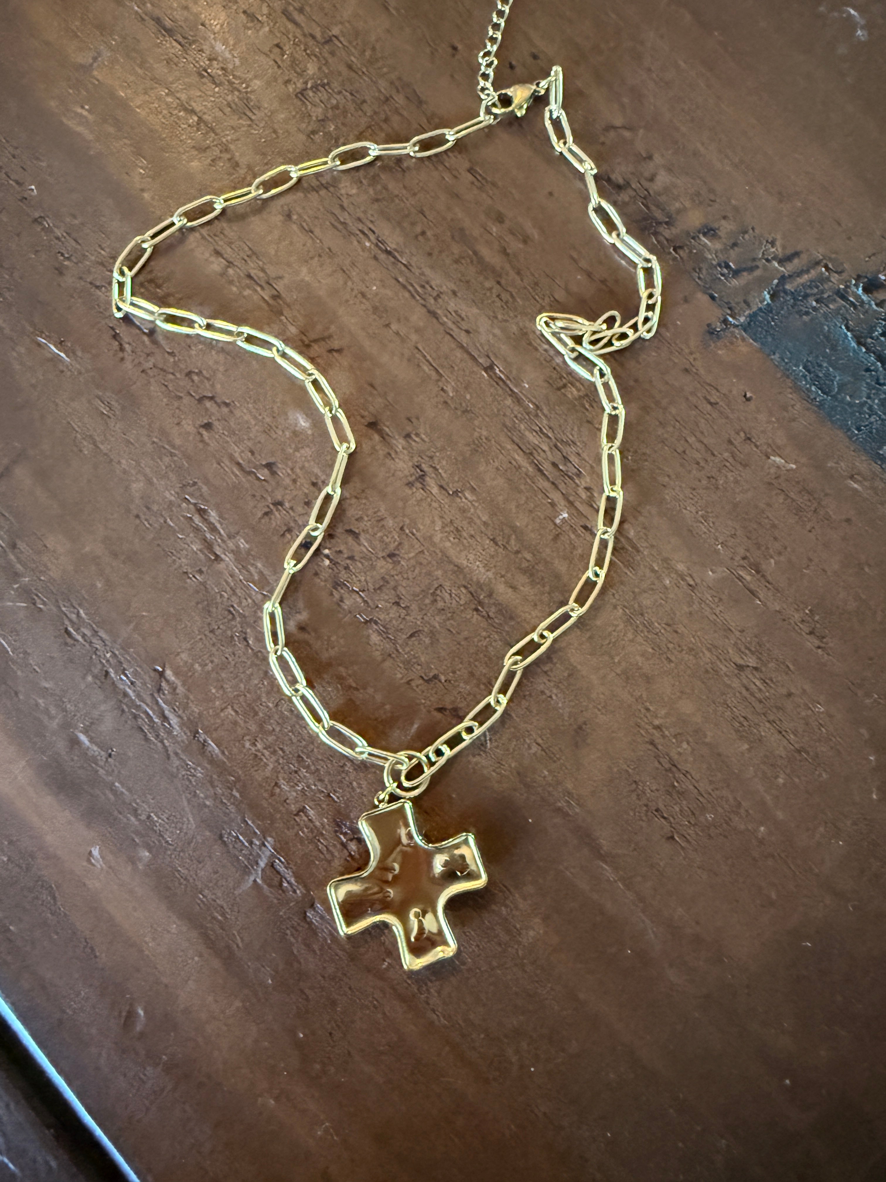 Chunky Hammered Waterproof Cross