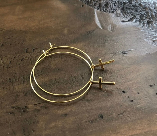 Dangle Cross Hoop Earrings