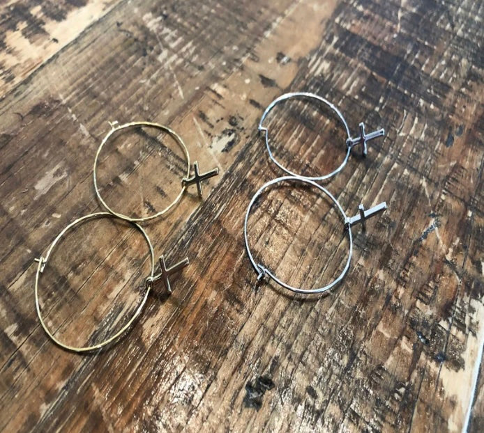 Dangle Cross Hoop Earrings