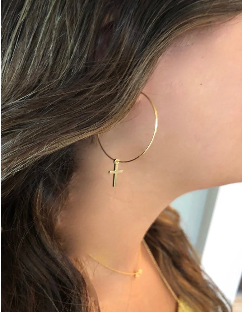 Dangle Cross Hoop Earrings