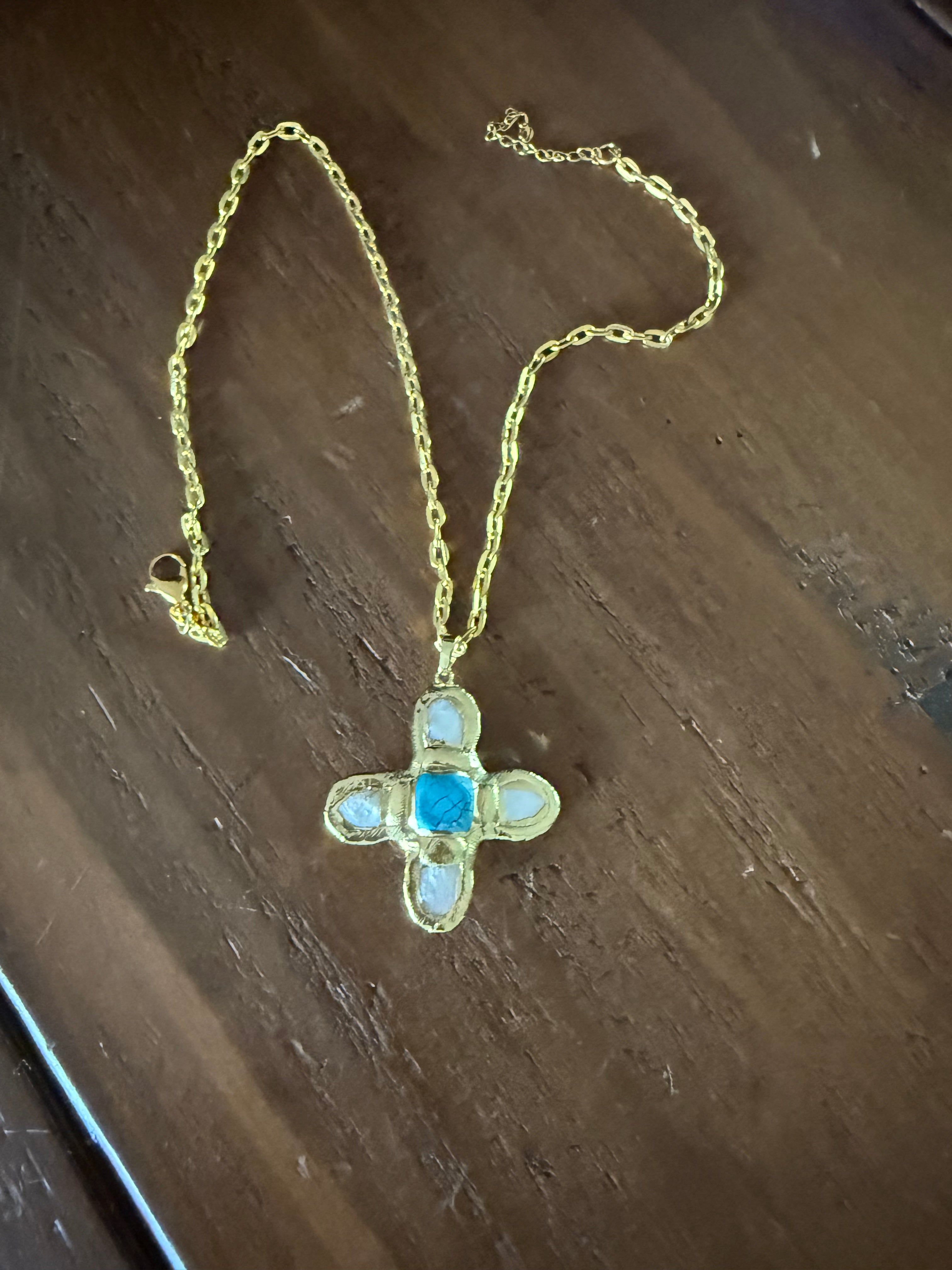 Pearl and Turquoise Cross Pendant