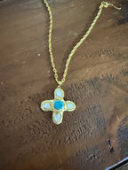 Pearl and Turquoise Cross Pendant