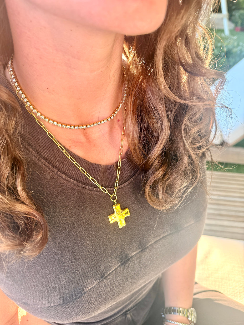 Chunky Hammered Waterproof Cross